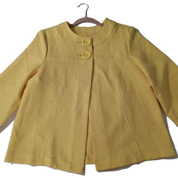 Cute Bright Yellow Light Boxy ¾ Sleeve Relaxed Blazer Jacket Sz 12 Unlined - Picture 3 of 12